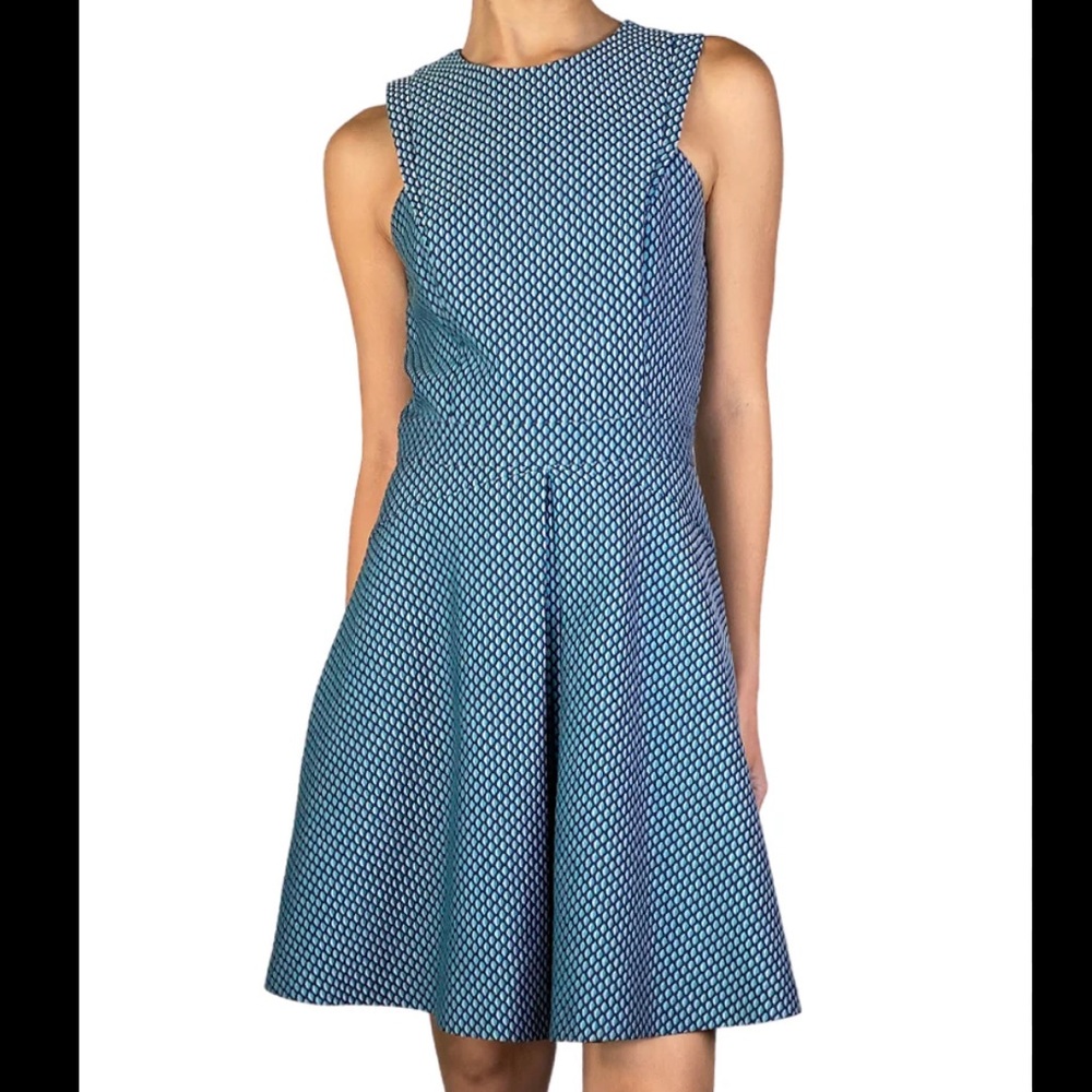 Armani Exchange Women’s Fit & Flare Teal Geometric Print, Blue Sleeveless A-Line